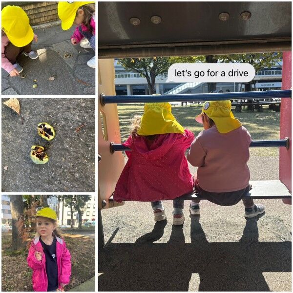 The leaves on the trees, the yellowish sunlight, and the breeze inform us of the deepening of autumn.
The park is completely tinted with autumn colors, and the children are enjoying the blessings of nature all over their bodies.
The younger class at YMCA Global Kindergarten is enjoying searching for ABCs in nature.
On this day, they found “flower bulbs” at the park.
One of the children noticed, “Flower sounds like Friday!
Yes, it does! They both start with the letter F!
Nature's bounty brightens our days and brings us so many gifts.

木々の葉、黄色がかった日差し、風の流れが秋の深まりを知らせてくれます。
すっかり秋色に染まった公園で、子どもたちは、自然の恵みを身体中で味わっています。
YMCA Global Kindergartenの年少クラスでは、自然の中のABC探しを楽しんでいます。
この日公園で見つけたのは、”flower bulbs(球根)”。
一人の子が気が付きました。「FlowerってFridayみたい!!」
「うん、そうだね！どちらも F の音で始まるね！」
自然の恵みは、私達の毎日を鮮やかに彩り、本当にたくさんの贈り物をもたらしてくれるのです。

#ymcaglobalkindergarten #yokohamajapan #englishpreschool #earlychildhoodeducation #educare #natureplay #toplayistolearn #exploration #childasprotagonist #englishimmersion #diversity #幼児英語 #英語保育 #育つ #自然あそび #あそびはまなび